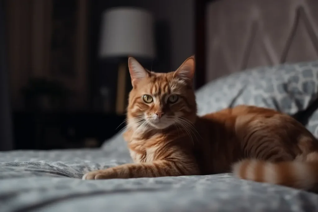 The cat sits thoughtfully on the bed - infocake.net The cat sits thoughtfully on the bed